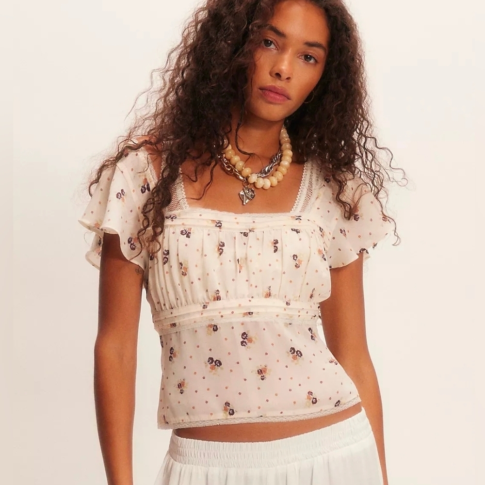 Free People Prairie Field Floral Semi-Sheer Top